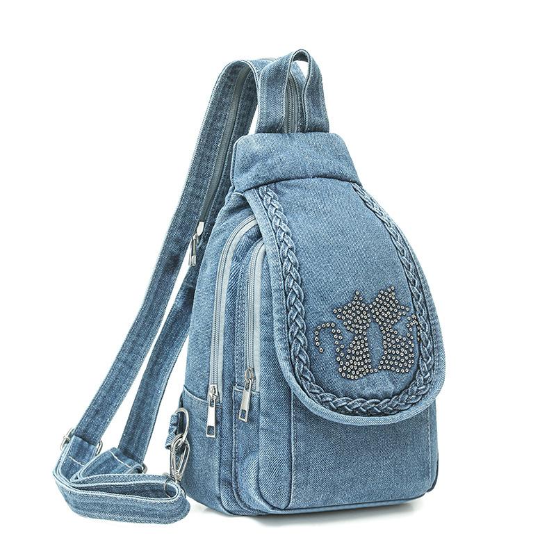 Zaino Borsa a Tracolla da Donna Borsa da Petto Multiuso Zaino in Denim All-match