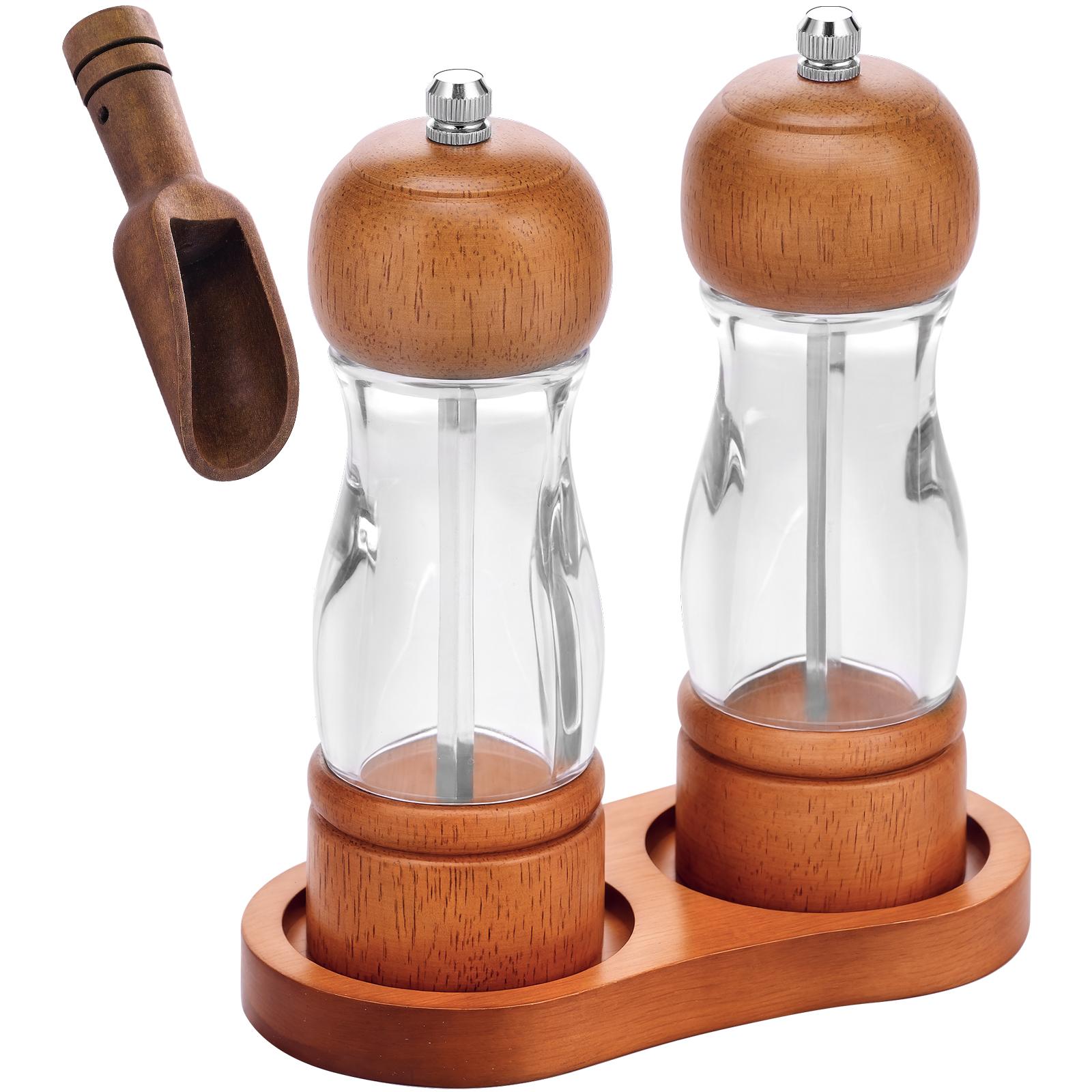 

4Pcs Wood Salt and Pepper Grinder Set Abrasion Resistant Spice Grinder Coarse Fine Adjustable Salt and Pepper Mill Kitchen Tools