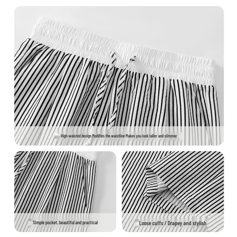 Women's Striped Seersucker High-Waist Casual Pants