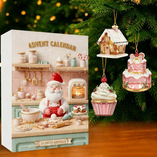 Calendrier de l'Avent de Pâtisserie de Noël Boîte de Compte à Rebours 24 Jours Décoration Multifonctionnelle Cadeau de Fête Unique pour Enfants