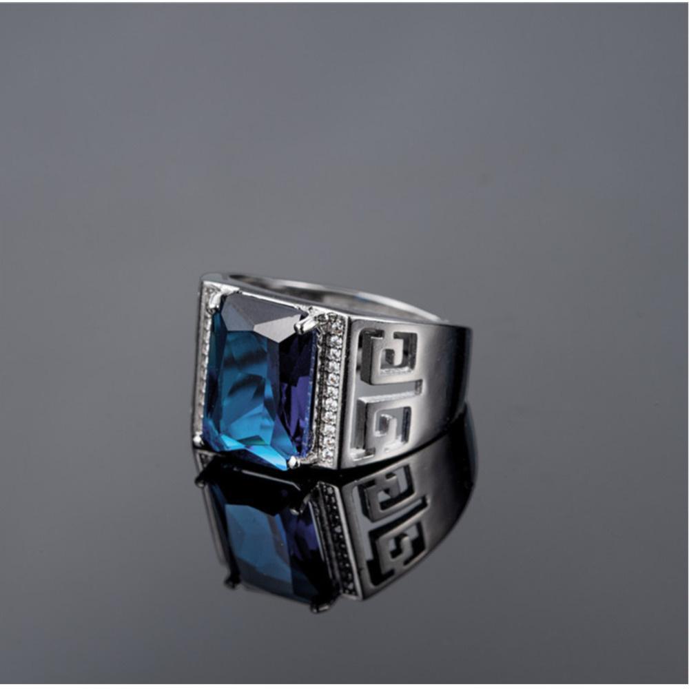 Wosikate Trendy Sapphire   Copper Wedding Jewelry Open Ring For Men Engagement Party Gift Business Ring
