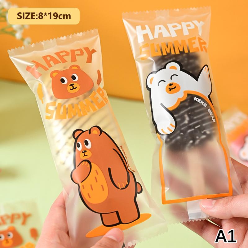 100Pcs Cartoon Transparent Food Grade Ice Cream Bags Disposable Plastic Bag Popsicle Protective Cover Storage Packing Bag Diy