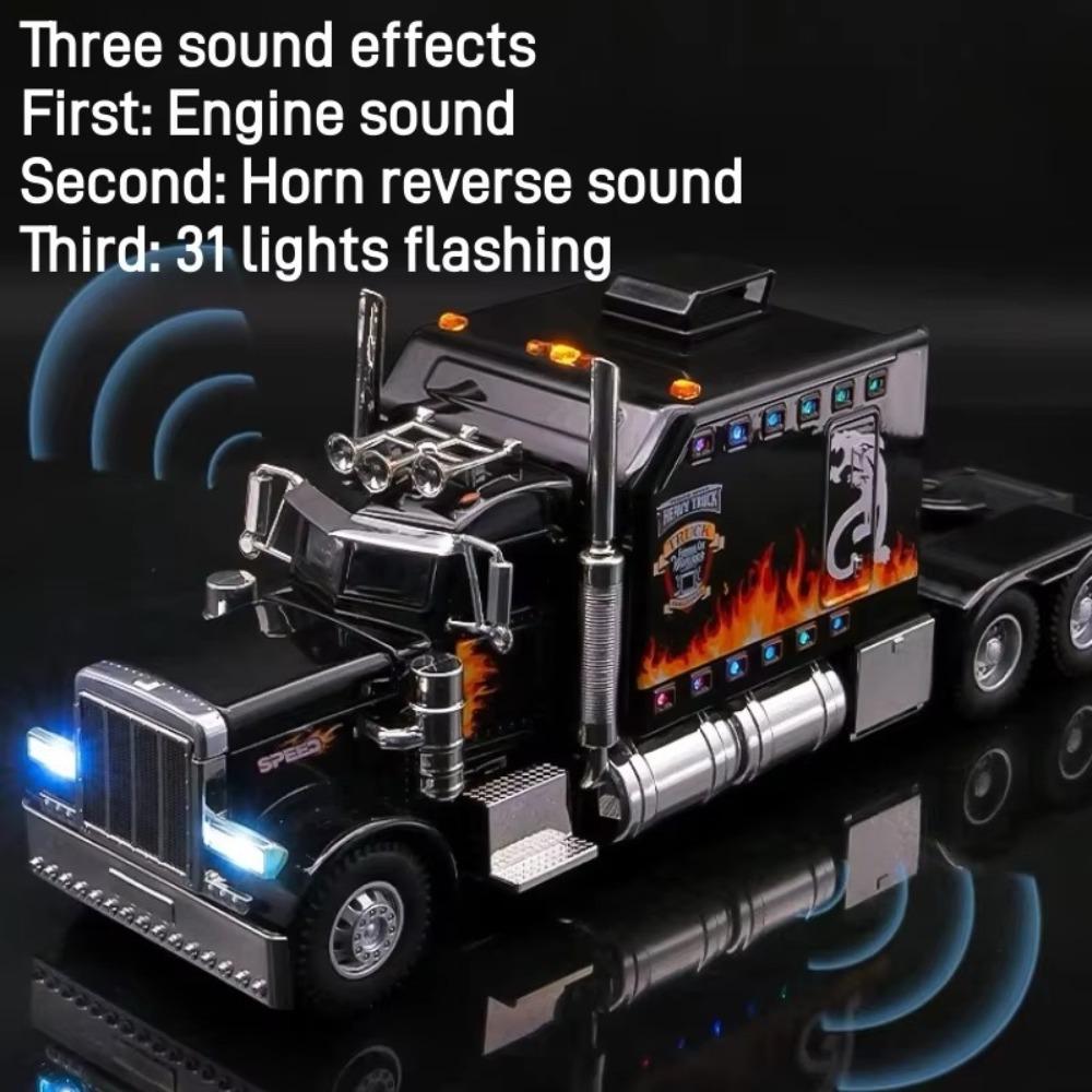 Funny 1:24 American Truck Model Sound And Light Vehicles Gifts Container Truck Simulation Alloy Heavy Truck Model Decoration