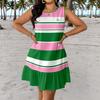 European and American style large size striped printing dress sleeveless back bow ruffle edge vacation style casual skirt