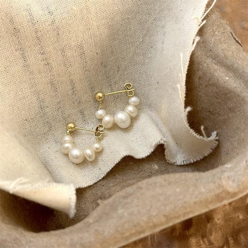 Серьги-кольца с натуральным пресноводным жемчугом - Элегантные и эксклюзивные серьги, универсальные и роскошные. U-265 Gold