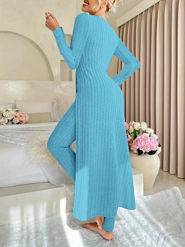 New Design Crew Neck Ruffled Long Sleeve Set 2 Pieces Spring Set