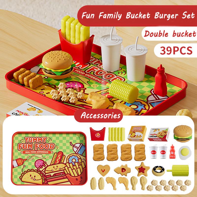 Kids Pretend Play Food Set Simulation Make Hamburger Pizza Kitchen Happy Meal Toy Food Cooking Party Interactive Girls Toy Gift
