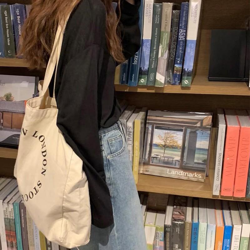 Korean Style Ins Canvas Bag With Same English Letters Large Capacity Tote Single-shoulder Handbag Women's
