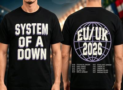 2026 System Of A Down EU And UK Tour Merch T Shirt 100_Cotton Men's Popular Oversized Unisex
