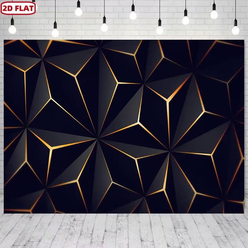 Telo di Sfondo Geometrico Nero Oro Moderno 2D per Fotografia