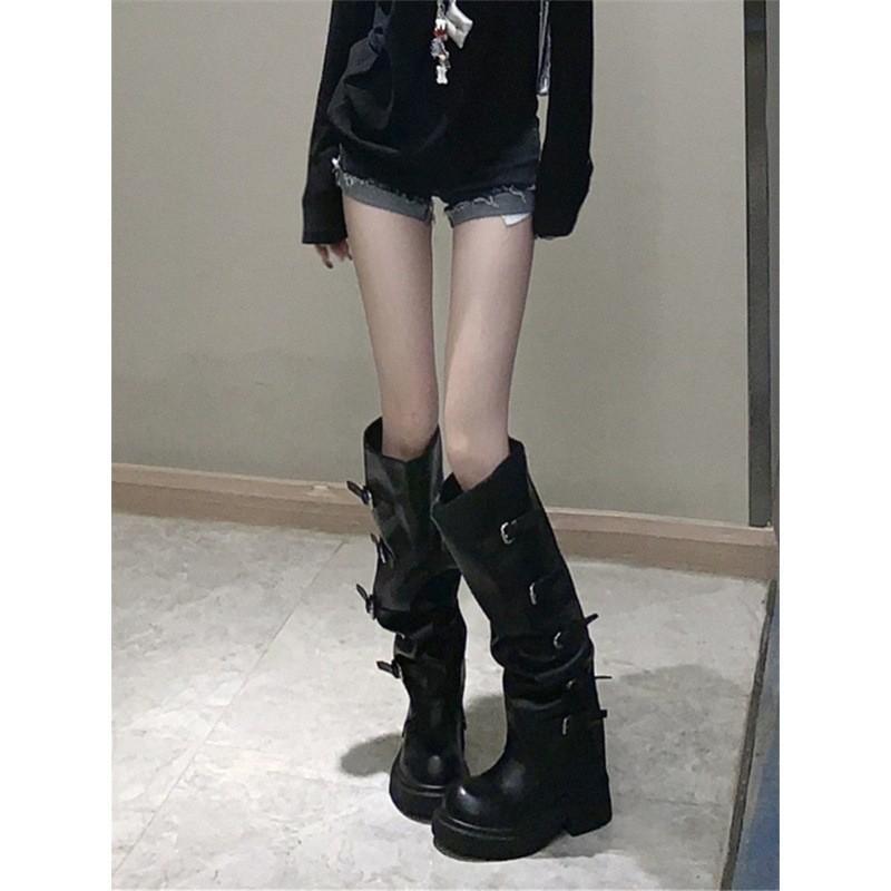 Spice Girl Maillard Platform Boots Women's Belt Buckle Pants Boots Wasteland Knight Boots
