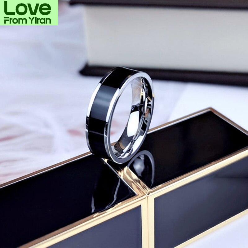 Shouman Rose Gold Color Color White Black Charm Finger Ring Woman Man Custom Engrave Name Bridal Party Event Wedding Occasion Jewelry 316L Stainless