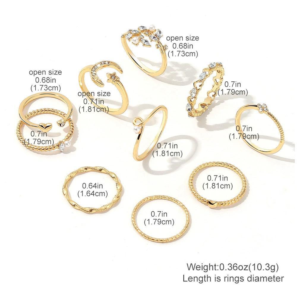 10 szt./zestaw Vintage Pierścionki na Palec z Cyrkoniami Gwiazda Księżyc Serce Liście Pierścionki na Kostki dla Kobiet Mężczyzn Prosty Geometryczny Pierścionek Biżuteria na Imprezę Boho