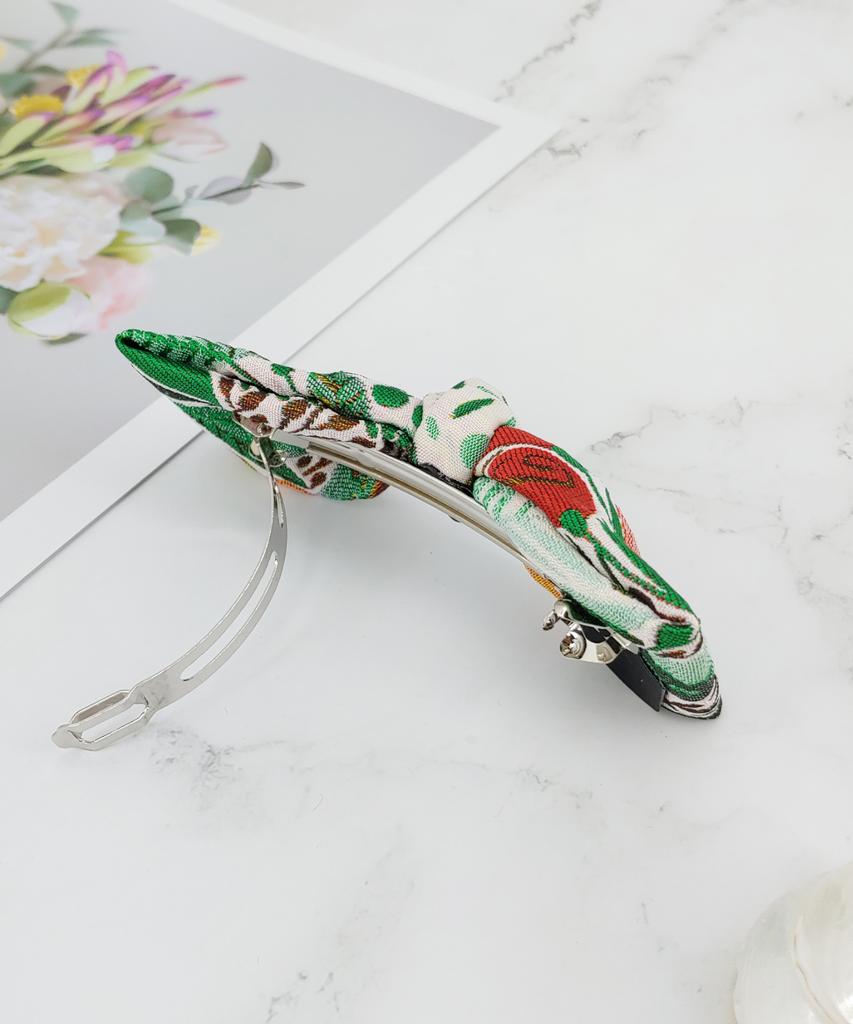 Maia Rose Jacquard Ribbon Pin - Green