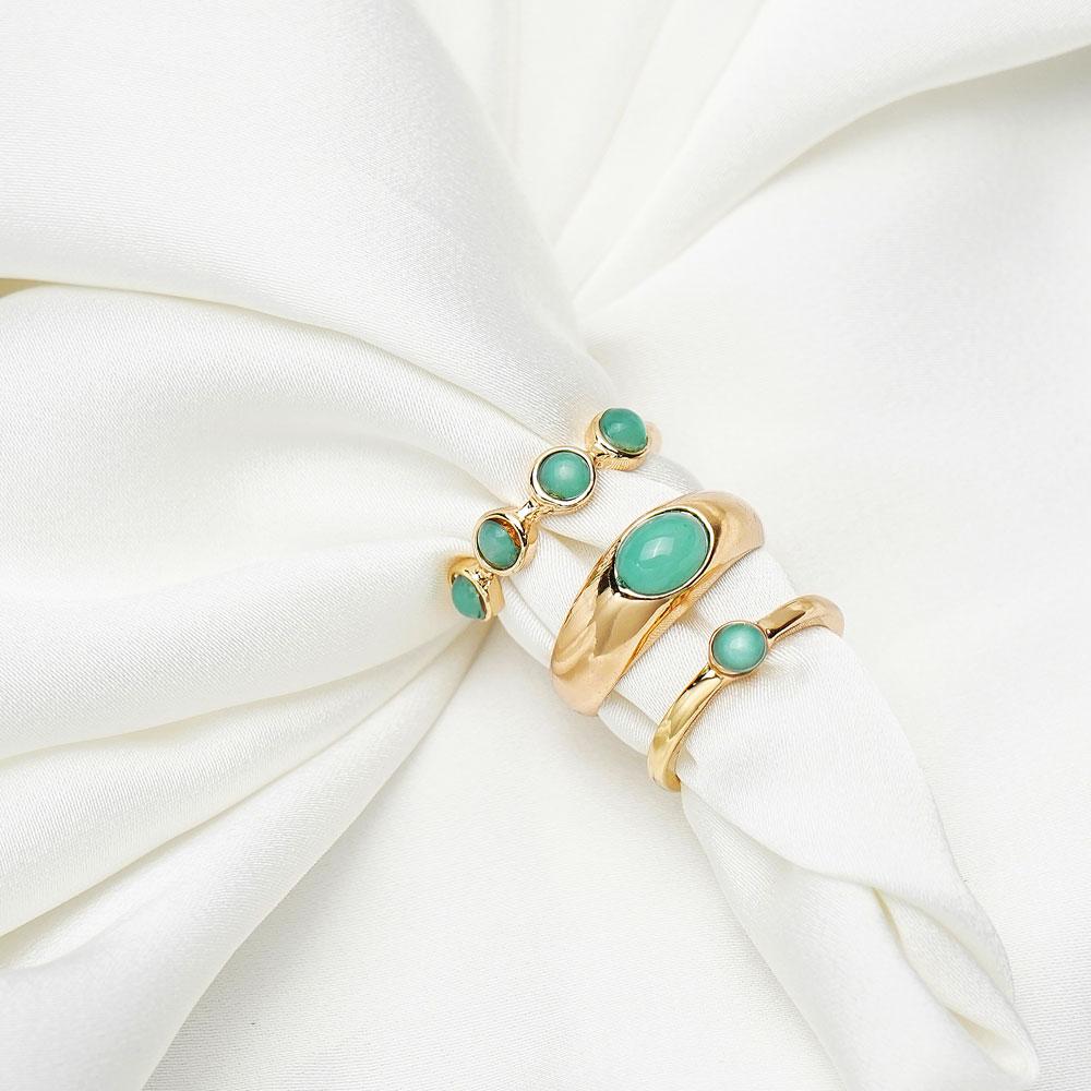 2024 6 Ringe / Set Hellgrüner Edelstein Geschenkring Set Offen Mode Geschenk Party Damenring