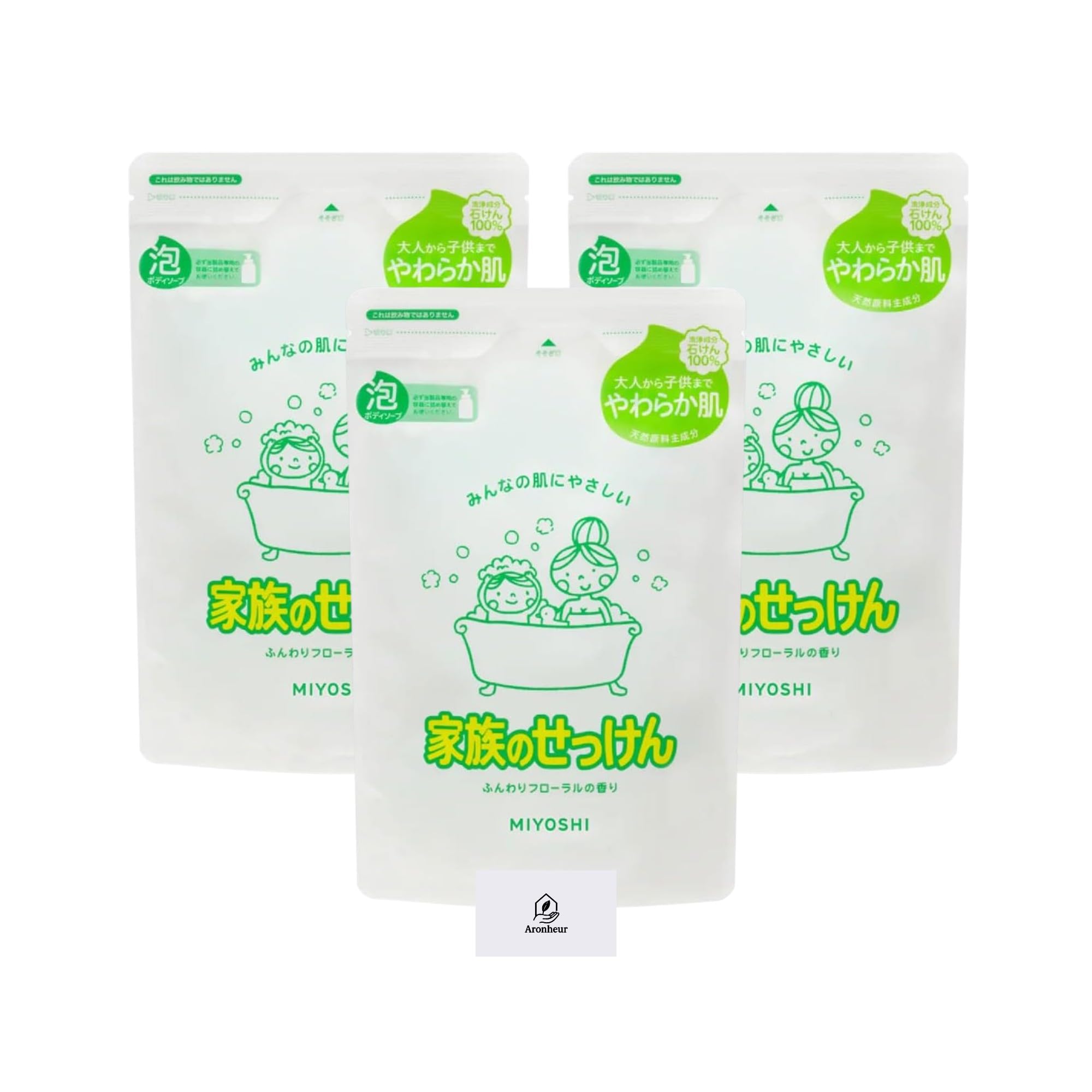 Miyoshi Family Soap Foaming Body Wash Refill 550ml 3-Pack with Aronheur Original Mask Case