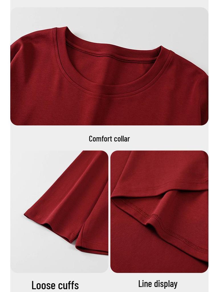 Tencel Cotton Red Wedding Pajamas for Couples: Year of the Rat Festive Long Sleeve Pullover Set for Spring and Autumn