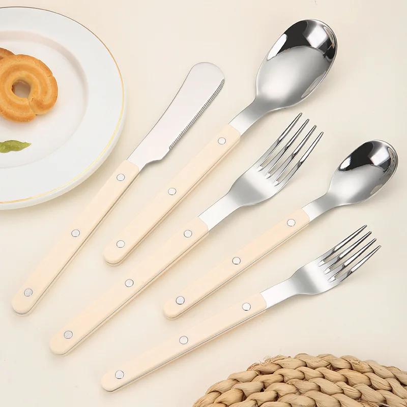 30-teiliges Besteckset Acrylgriff Messer Gabel Set Edelstahl Abendessen Grün Silber Westliches Essgeschirr Heimküchen Besteck