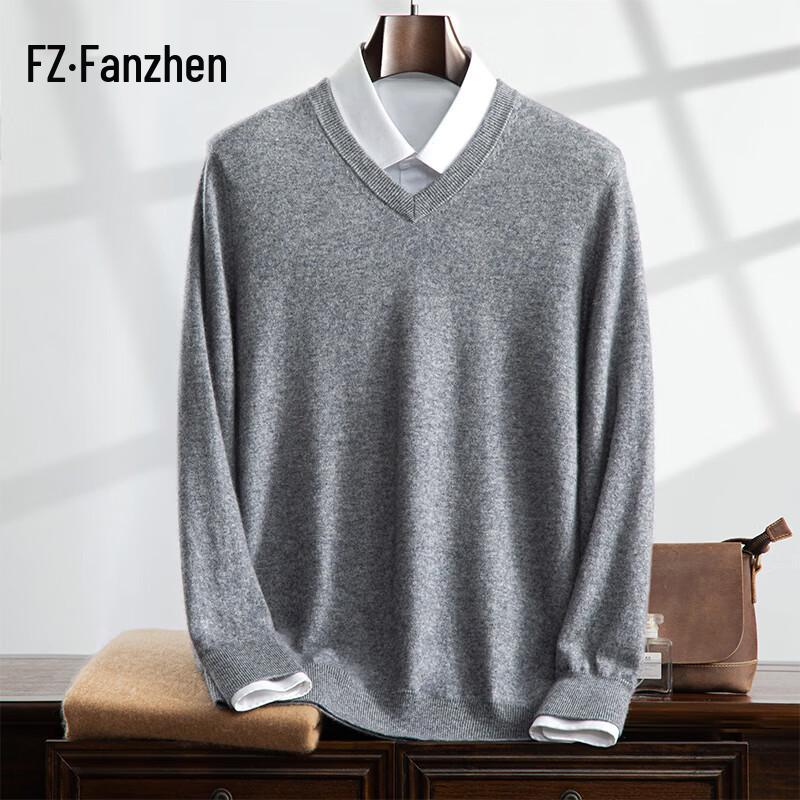 Fanzhen Men's V-Neck Cashmere Blend Sweater