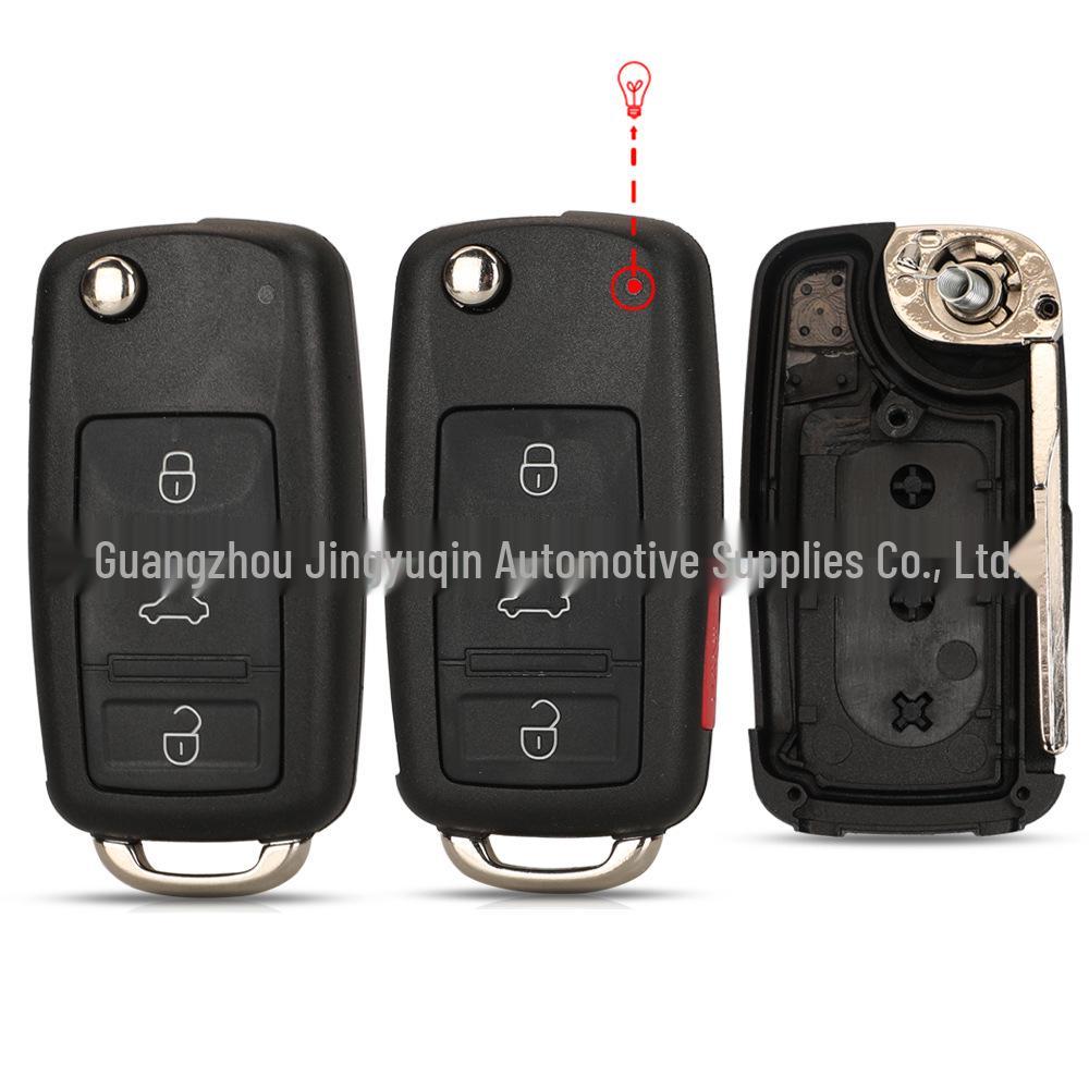 Replacement 3/4-Button Folding Remote Key Shell for Skoda, Volkswagen, Touareg, and Phaeton - Panic Button Included