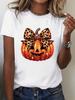 Halloween Pumpkin Graphic Printed Shirts Cotton 's Fashion T-Shirts Casual Short Sleeves For Daily Wear,220g2025