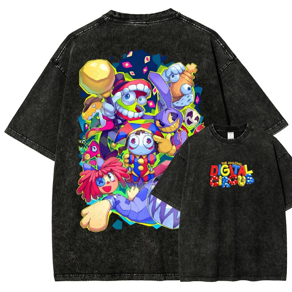 The Amazing Digital Circus Washed T-shirt 2026 New Model Personality Clothes Shirt Year Round Clothing Retro Loose Oversized Plus Size Unisex