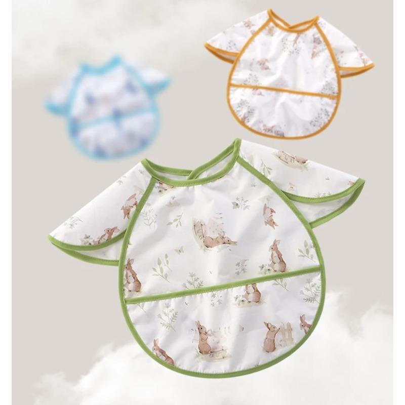 0-3 Year Waterproof Toddler Baby Bibs  Cute Cartoon Infant Baby Feeding Clothes Portable Outdoor Newborn Baby Short Sleeve Apron