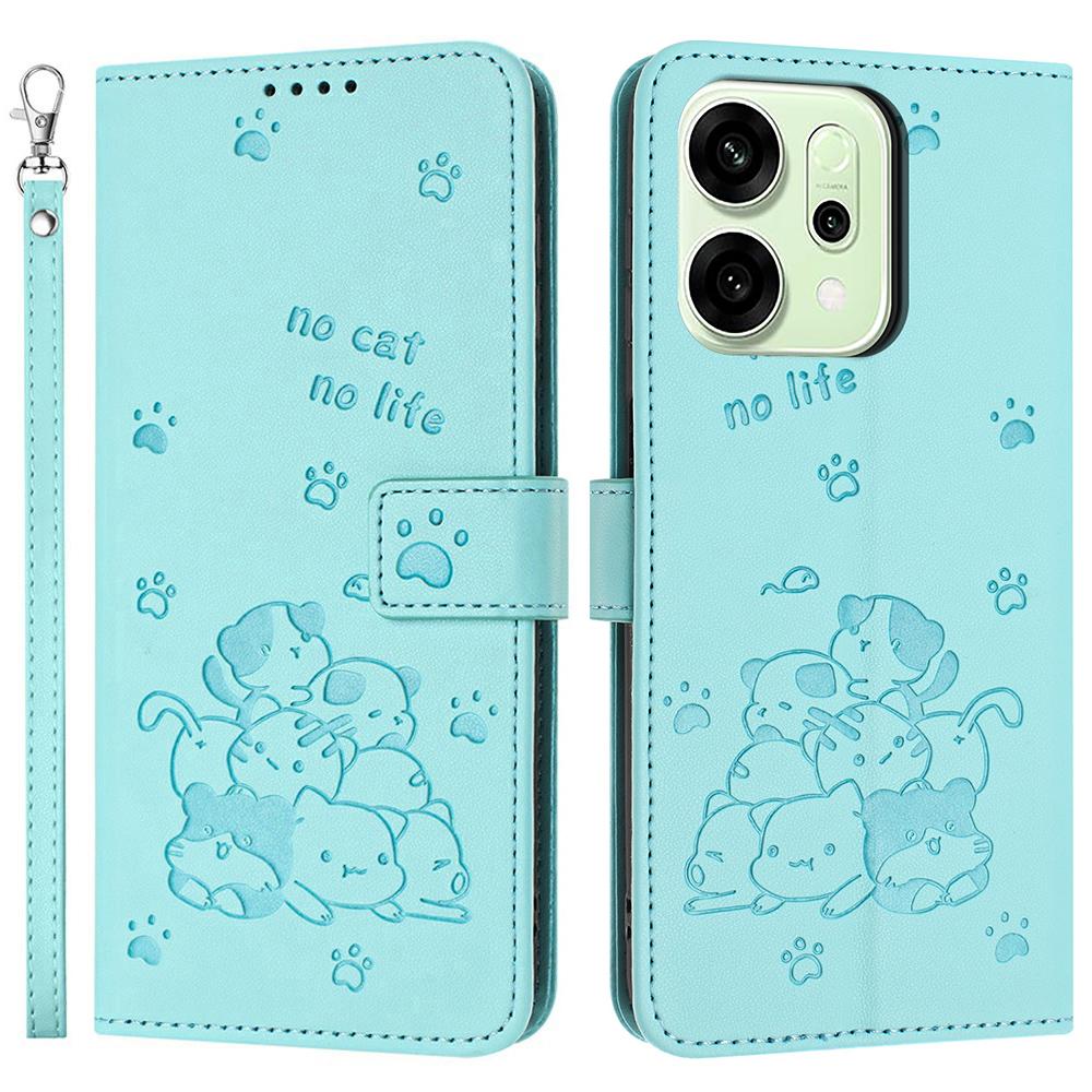 For Oppo Reno14 5G (Global)/Reno14 F 5G Wallet Case Cats Imprint Leather Phone Cover with Strap