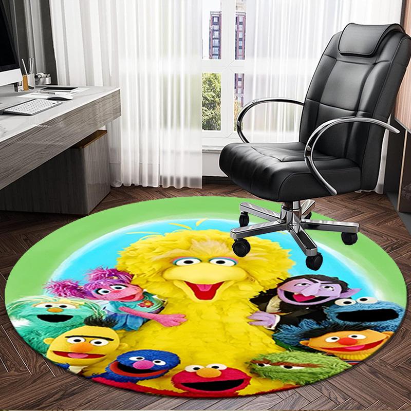 1PC Colorful Sesame Muppets Together Round Rug, Non-slip Chair Mat, Home Decor, Circle Carpet Perfect for Office, Bedroom, Living Room,Christmas Gift
