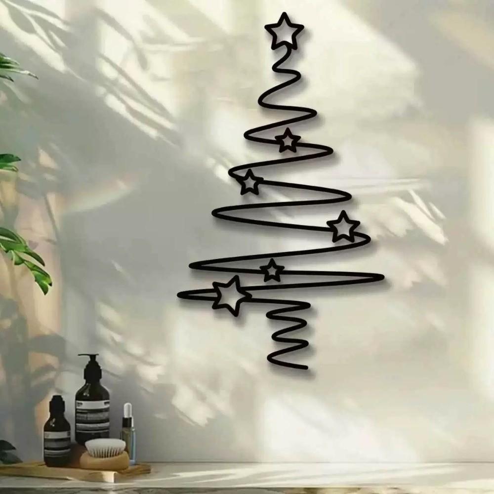 Star Pattern Christmas Tree Wall Art Black Wrought Iron Wall Decor Indoor Decoration