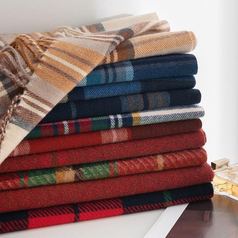 Imitation Cashmere Plaid Scarf Women's Winter High End Fashion Simple Scarf Mid Length Warm Shawl