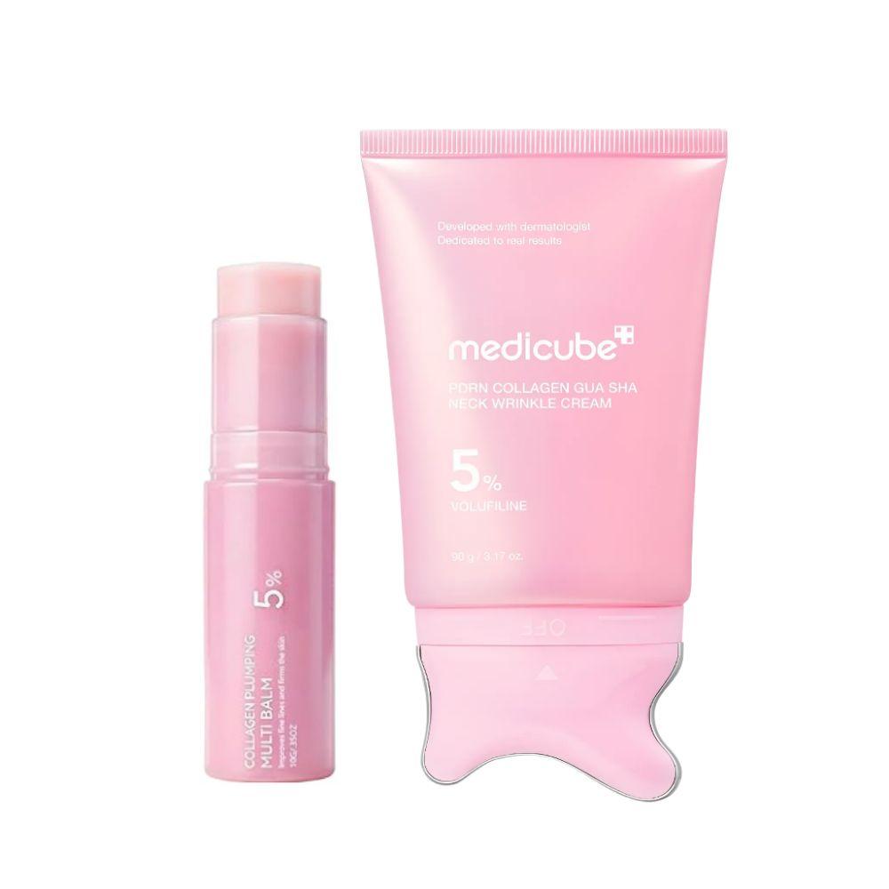 Medicube PDRN Pink Collagen Volume Multi Balm10g and Guasha Neck Cream 90g Set Plumping Duo
