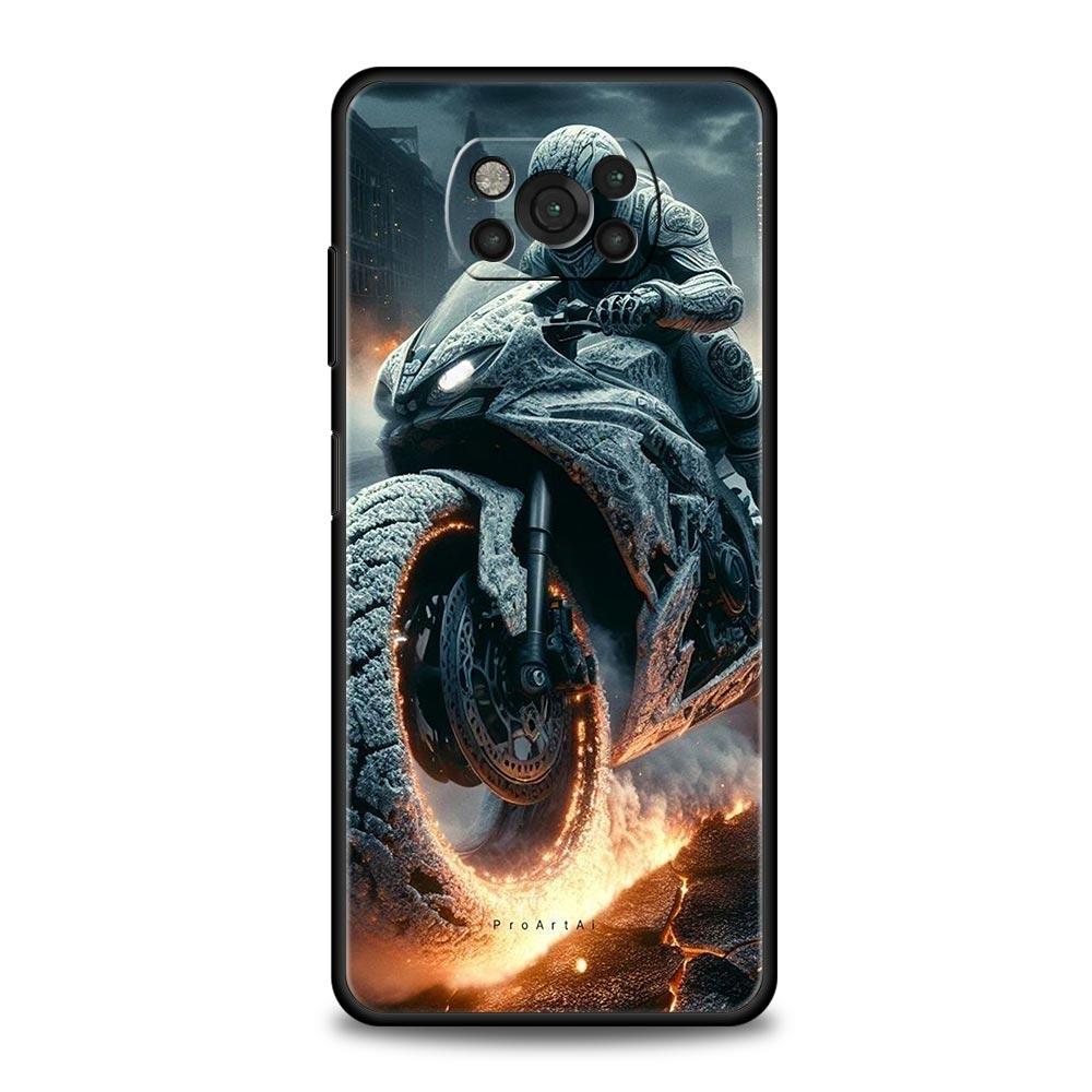 Motorcycle Phone Case for Xiaomi Poco F7 F6 F5 F4 F3 X6 X5 X4 X3 NFC F7 Ultra M4 C51 C55 GT 5G Soft TPU Cover Fundas Capas Coque