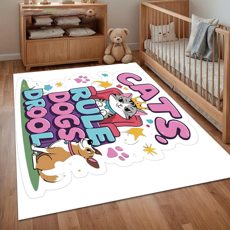 Cats Rule Dogs Drool Print Non Slip Area Rug Soft Washable Entryway Floor Mat for Living Room Bedroom Cat Lover Decor Pieces 40x60cm