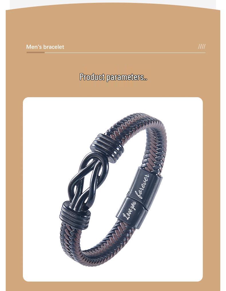 Men's Magnetic Black Twist Stainless Steel and Woven Leather Bracelet