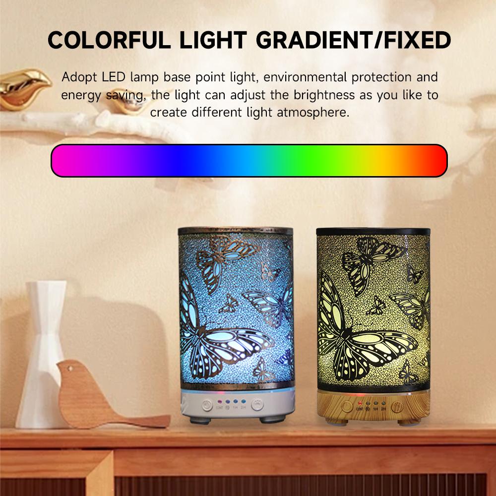 100ml Scent Diffuser Timing Function Colorful Butterfly Electronic Ultrasonic Air Humidifier Mist Maker with LED Night Lights
