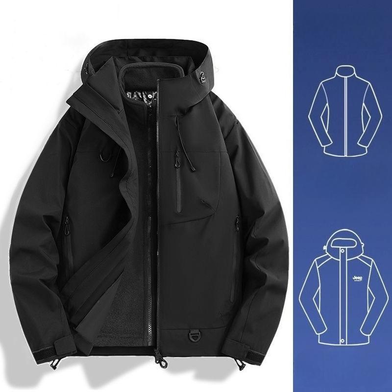 Detachable Hooded Raincoat Windproof Waterproof Jacket for Hiking Camping Outdoor Sports Men Women Three in One