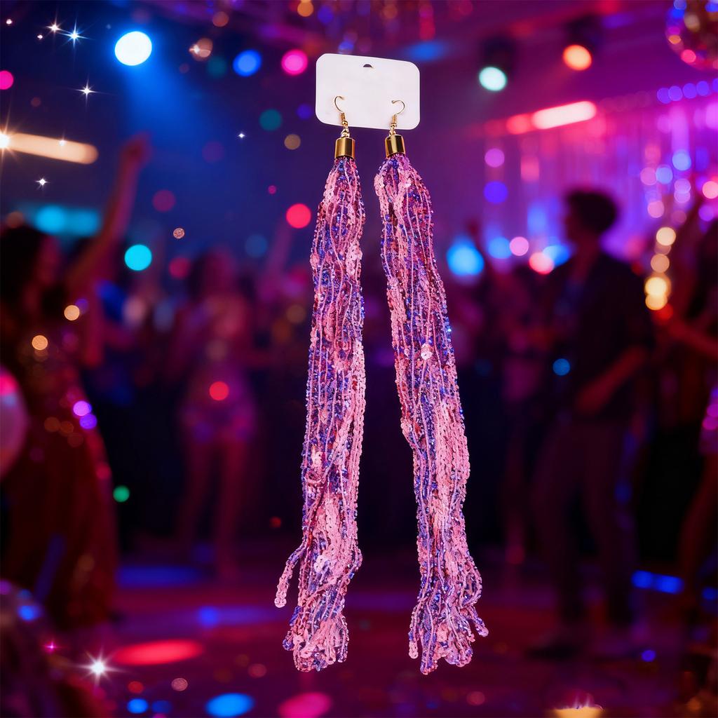 Ladies' Revelry, Throttling, Su Sequin Earrings, Extended Sequin Tassel Party Earrings, Holiday Party Dress Up