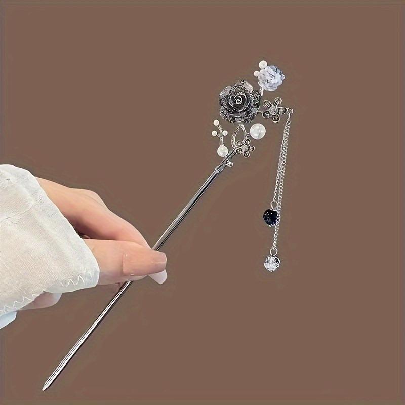 Classic Chinese Tassel Hair Accessory Retro Metal Flower Hanfu Hair Needle for Women's Daily Holiday Wear Girl's Jewelry Hairpin