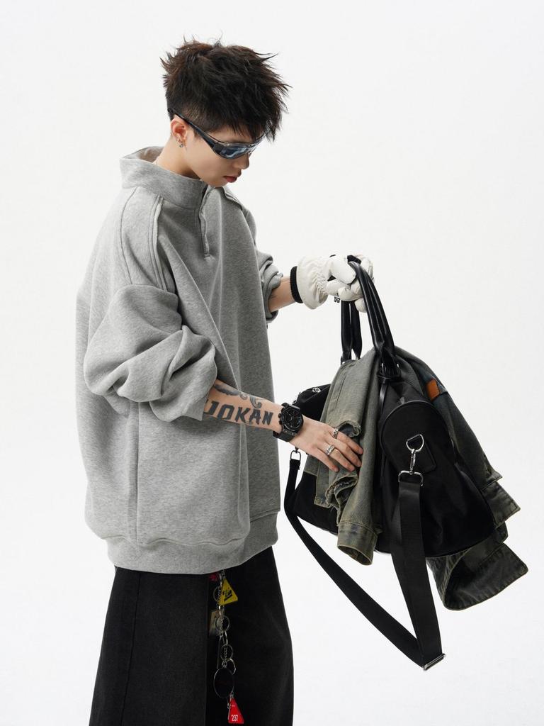 Men's Loose-Fit Streetwear Hoodie: High-End Patchwork Stand-Up Collar, Spring/Autumn Casual Jacket