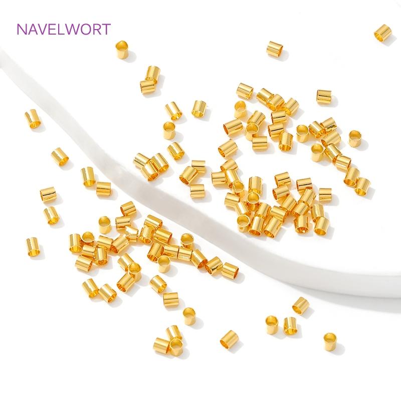 100/200pcs 18K Gold Plated Brass 2mm Tube Crimp End Beads Stopper Spacer Beads For DIY Bracelet Jewelry Making Accessories