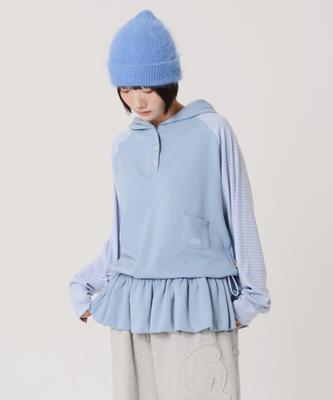 Striped Balloon Skirt Layered Hoodie (Sky Blue)