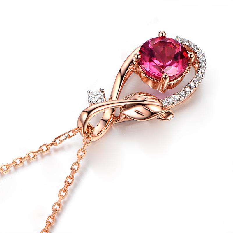Rose Red Zircon Leaf Pendant with Simulated Tourmaline Gemstone for Women