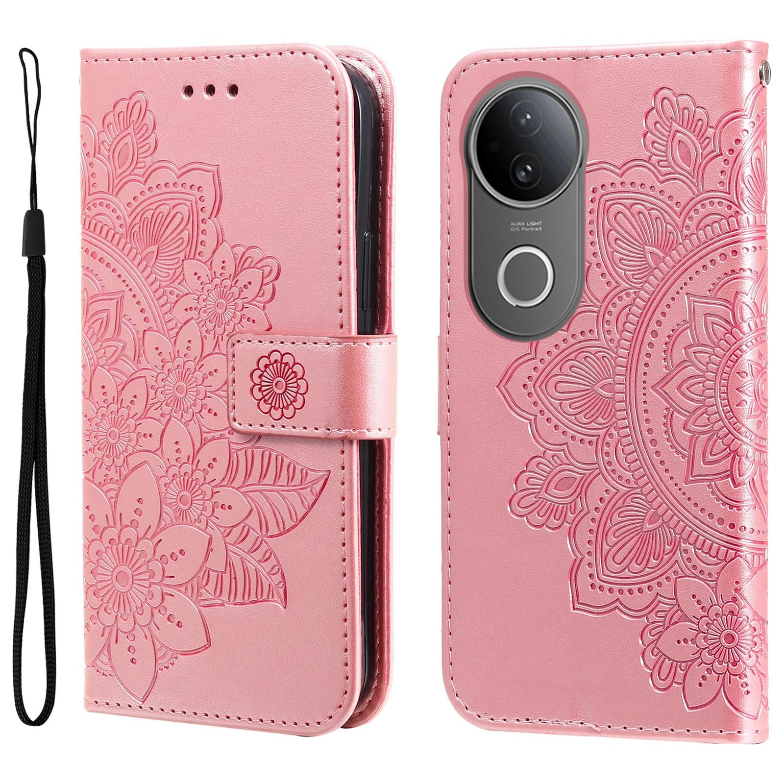 

Для vivo S20 5G Чохол з квітковим візерунком PU шкіряний гаманець підставка чохол для телефону Pink
