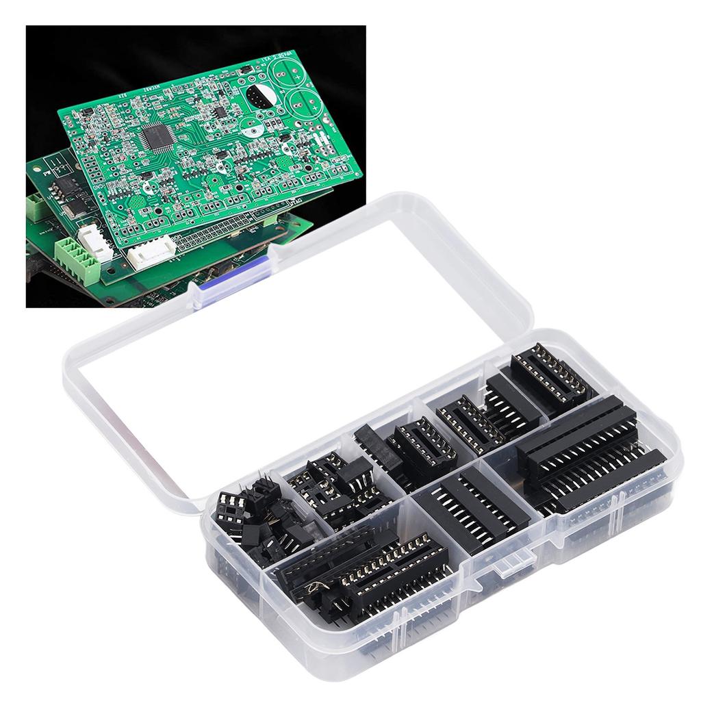 IC Chip Kit, 66pcs DIP IC Sockets Adapter Assortment Kit 6 8 14 16 18 20 24 28 Pins 8 Types IC Socket Adapter Connector
