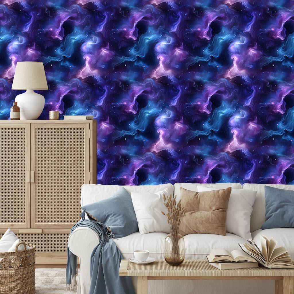 Watercolor Galaxy Wallpaper Navy Blue and Blue, Fine Detail 50x1000
