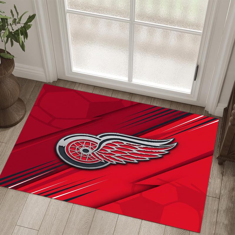 Detroit Red Wings Design Crystal Velvet Carpet Cozy Non?Slip Printed Rug For Bedroom Living Room Entrance