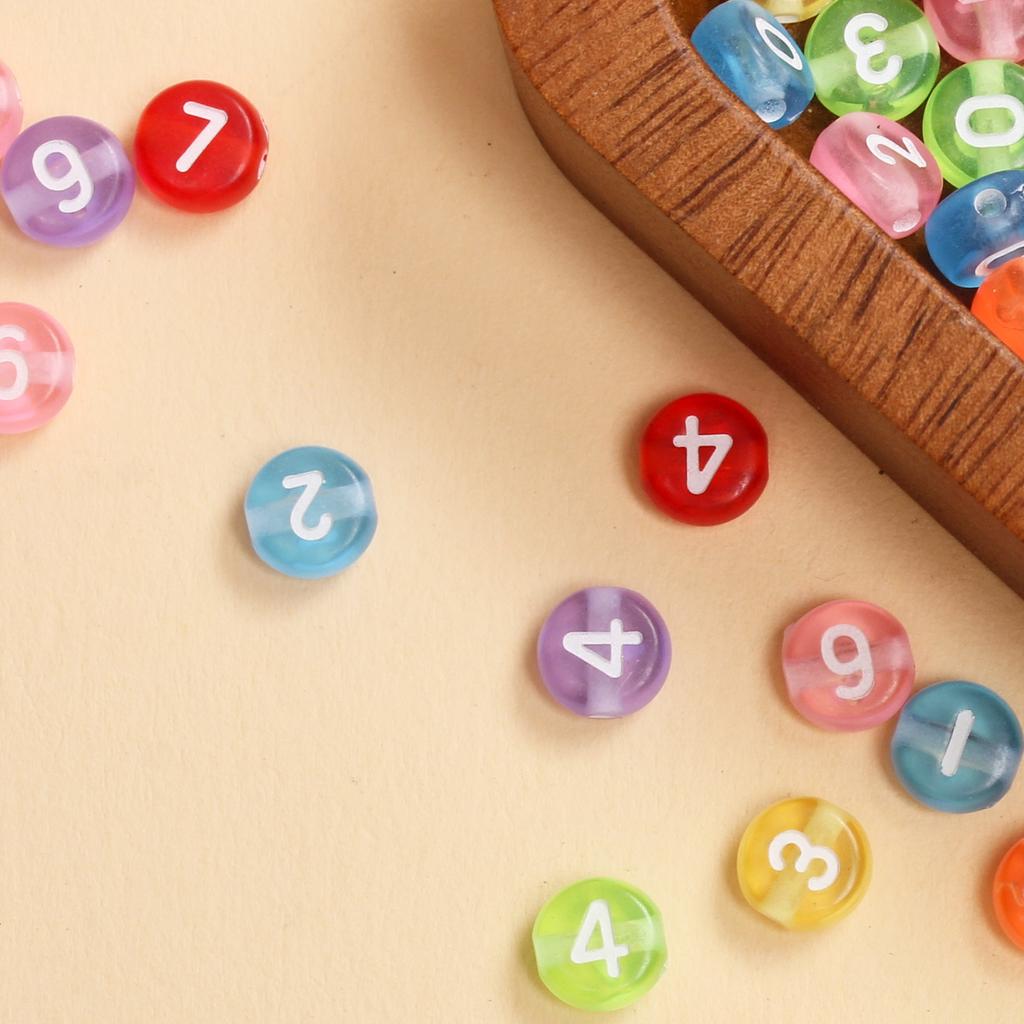 100pcs 7mm Acrylic Round Digital Beads for Mobile Phone Chain Making Bracelet DIY Handmade Necklace Fashion Beaded Material Accessories