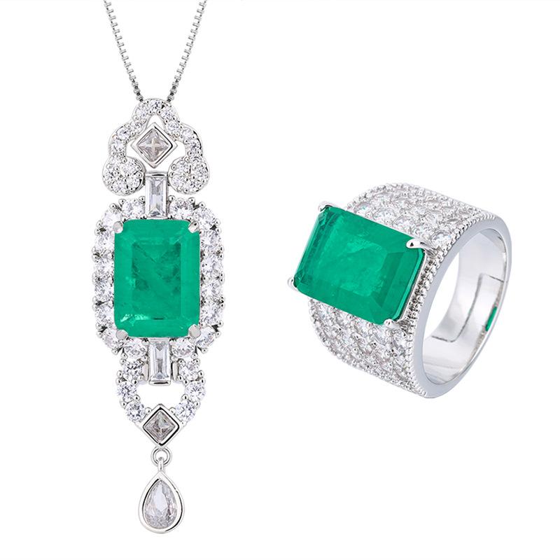 Schmuck Kupferboden Vergoldet Imitation Oma Grün Klein Frisch Temperament Set Anhänger Ring 10 * 14