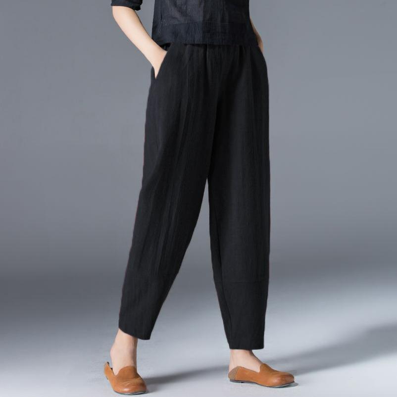 Loose Large Size Cotton Wide-leg Pants Women's Summer White Harem Pants Were Thin Casual Black Nine-point Bloomer Pants